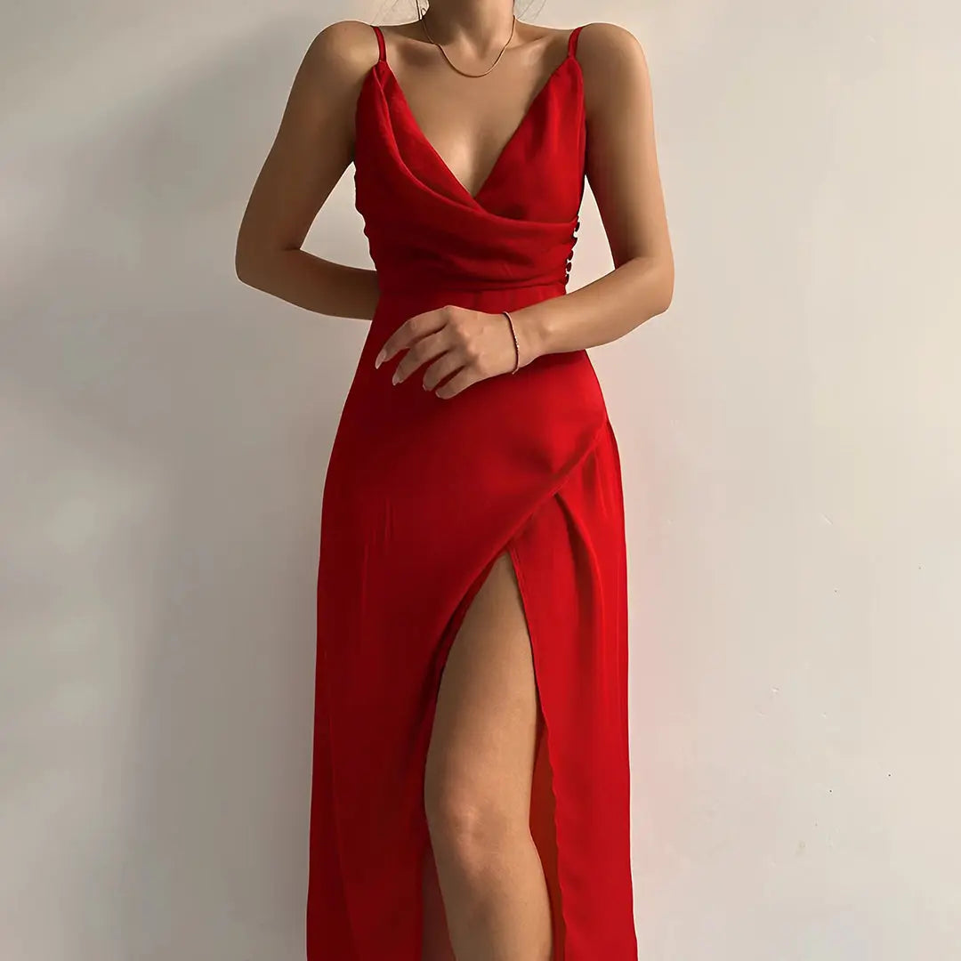Damen V-Ausschnitt Cocktailkleid | Maxi