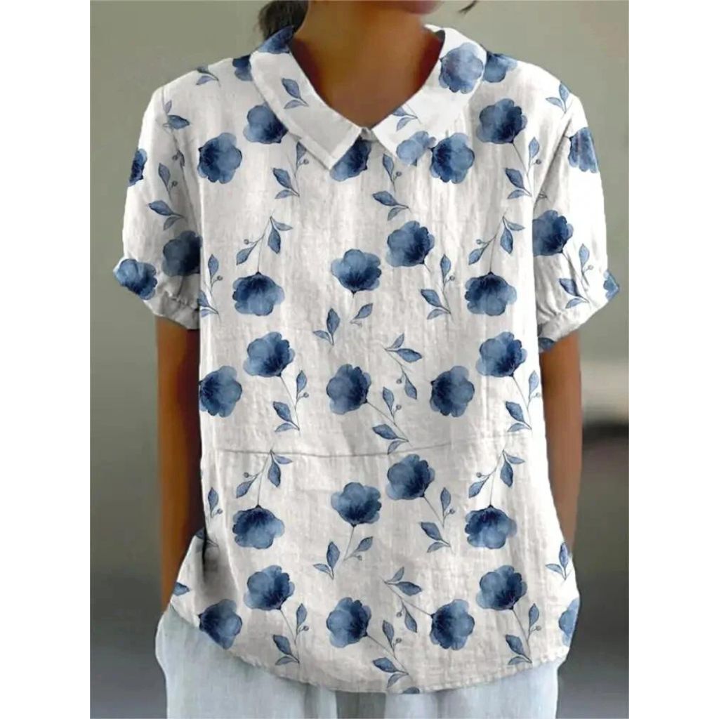 Damen Lässige Blumenmuster Bluse | Kurze Puffärmel