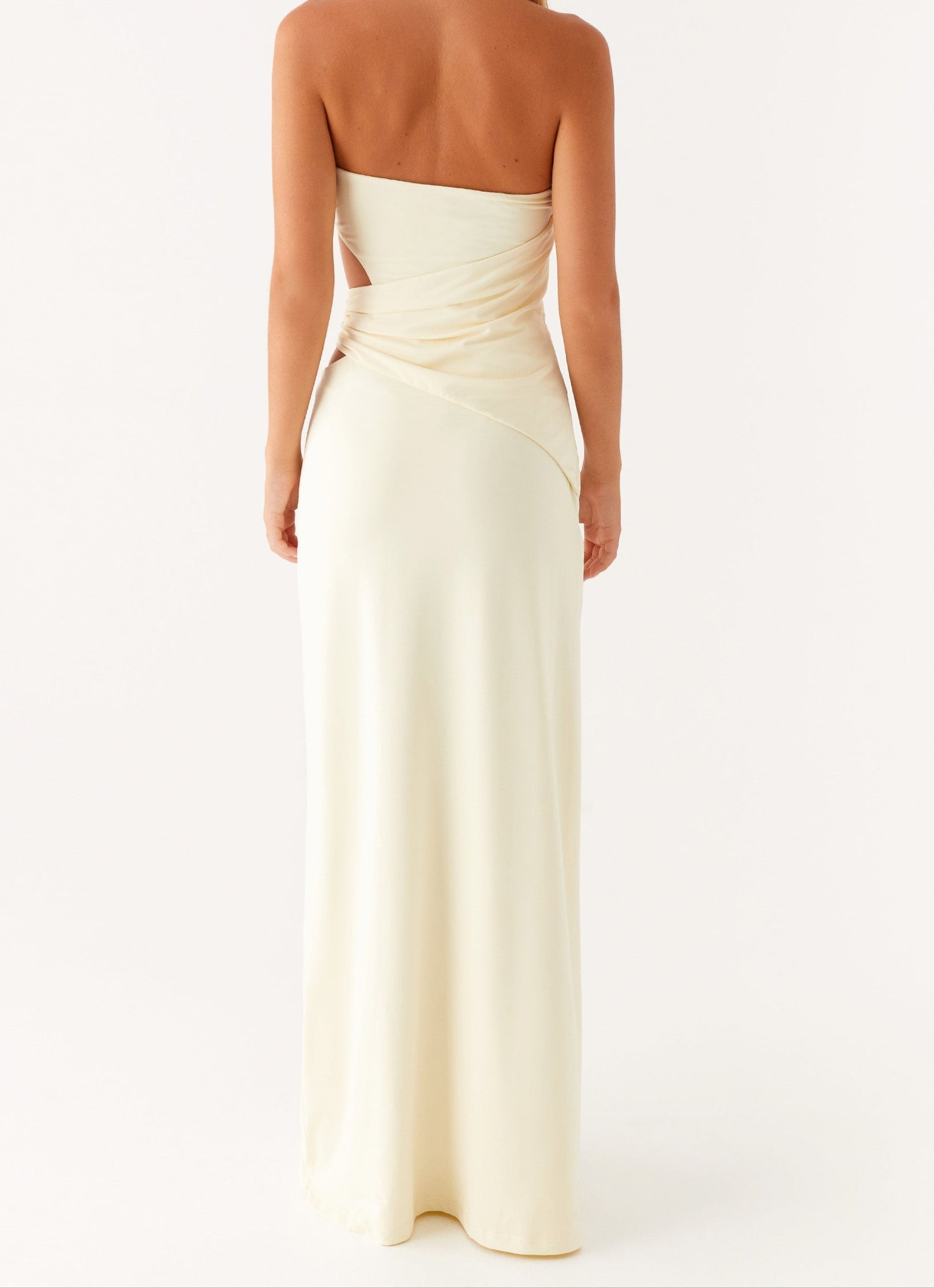 Trägerloses Maxikleid mit seitlichem Cut-out – Hellgelb