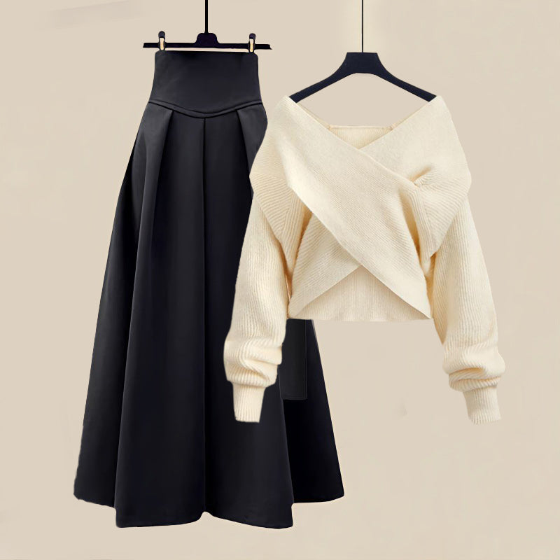 Damen Winter Pullover und Maxirock | Anzug