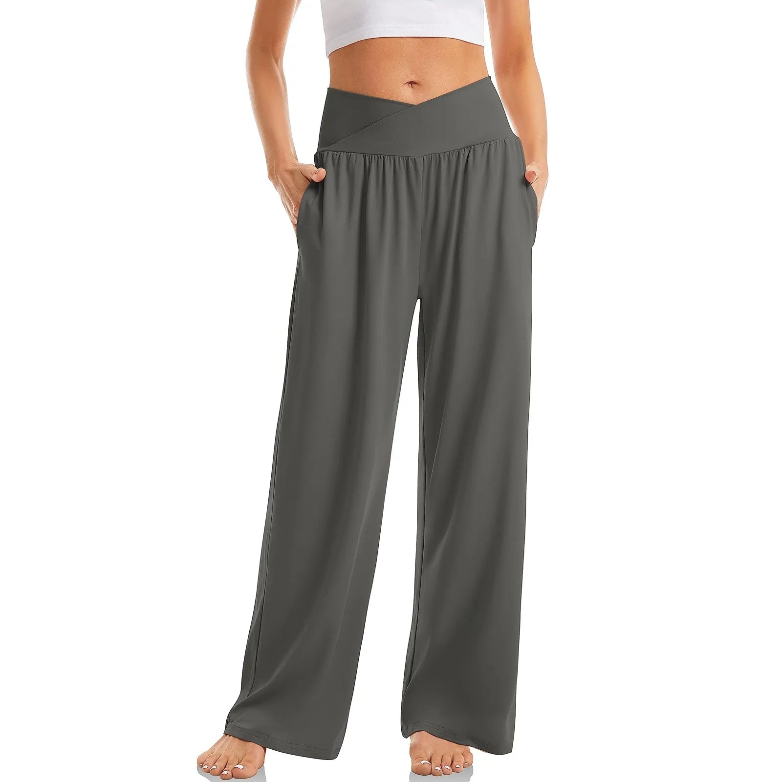 Damen Hoch Tailliert Weites Bein Yogahose | mit Taschen