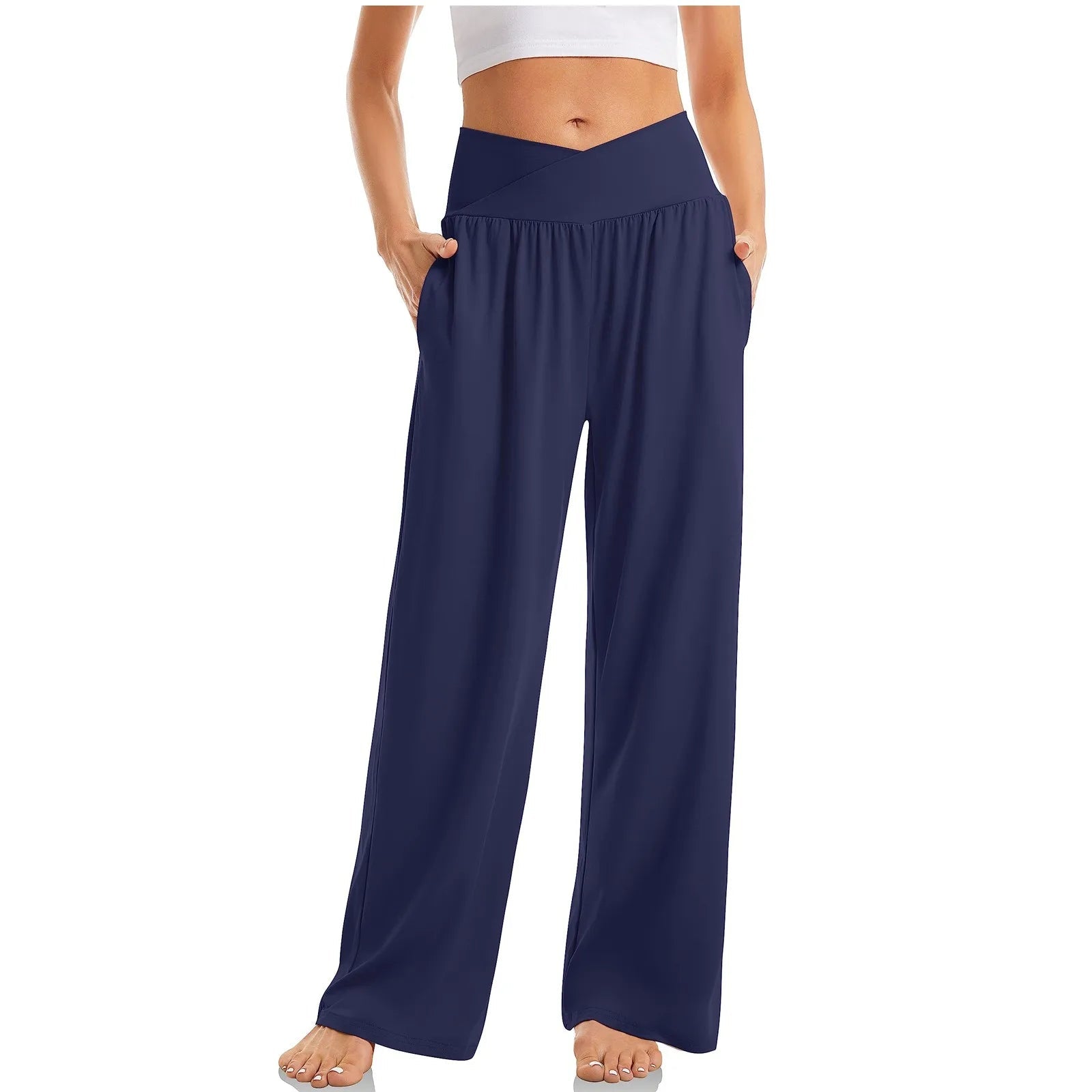 Damen Hoch Tailliert Weites Bein Yogahose | mit Taschen
