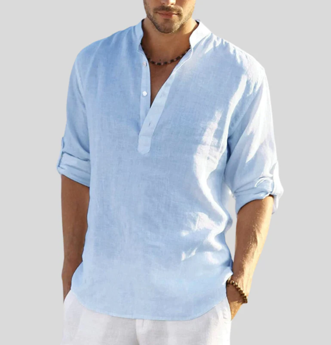 Herren Henley Leinen Hemd | Langarm