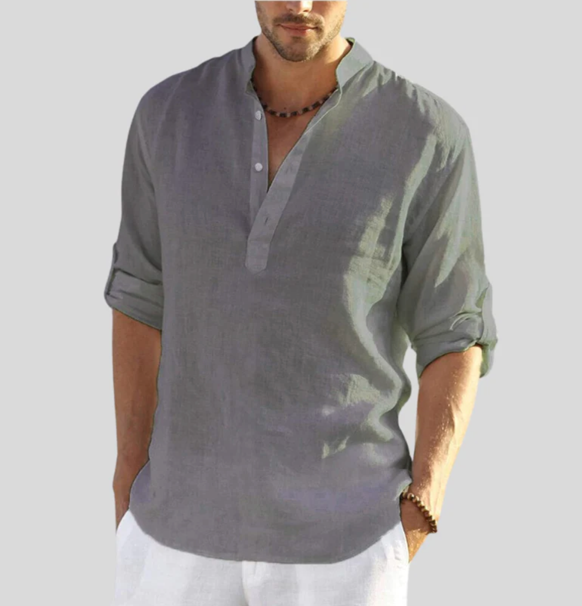 Herren Henley Leinen Hemd | Langarm