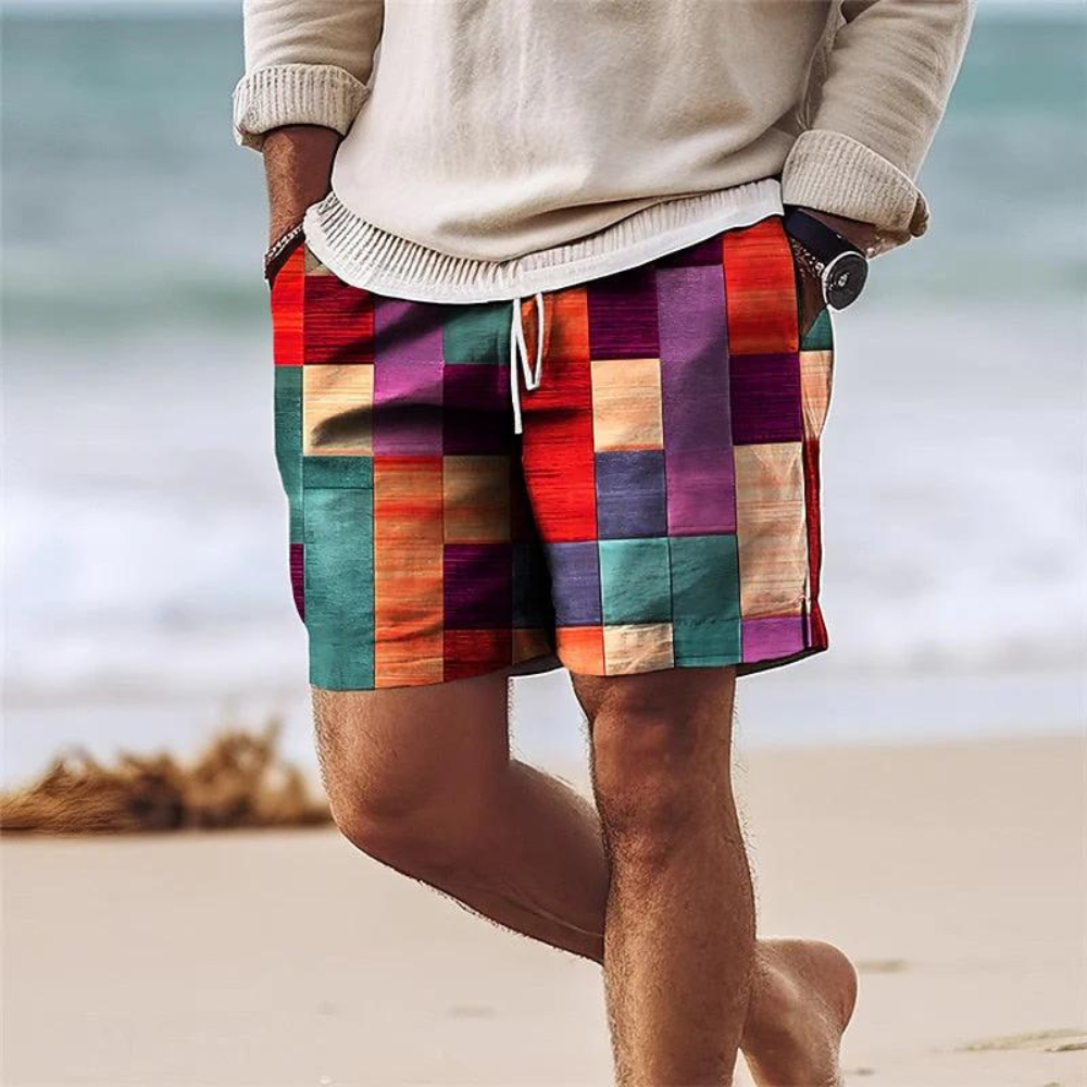 Herren Bunte Geometrisches Muster Sommershorts | mit Kordelzug