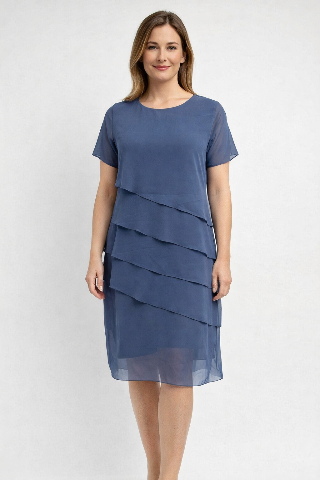 Damen Lagen Cocktailkleid mit Kurzen Ärmeln | Midi