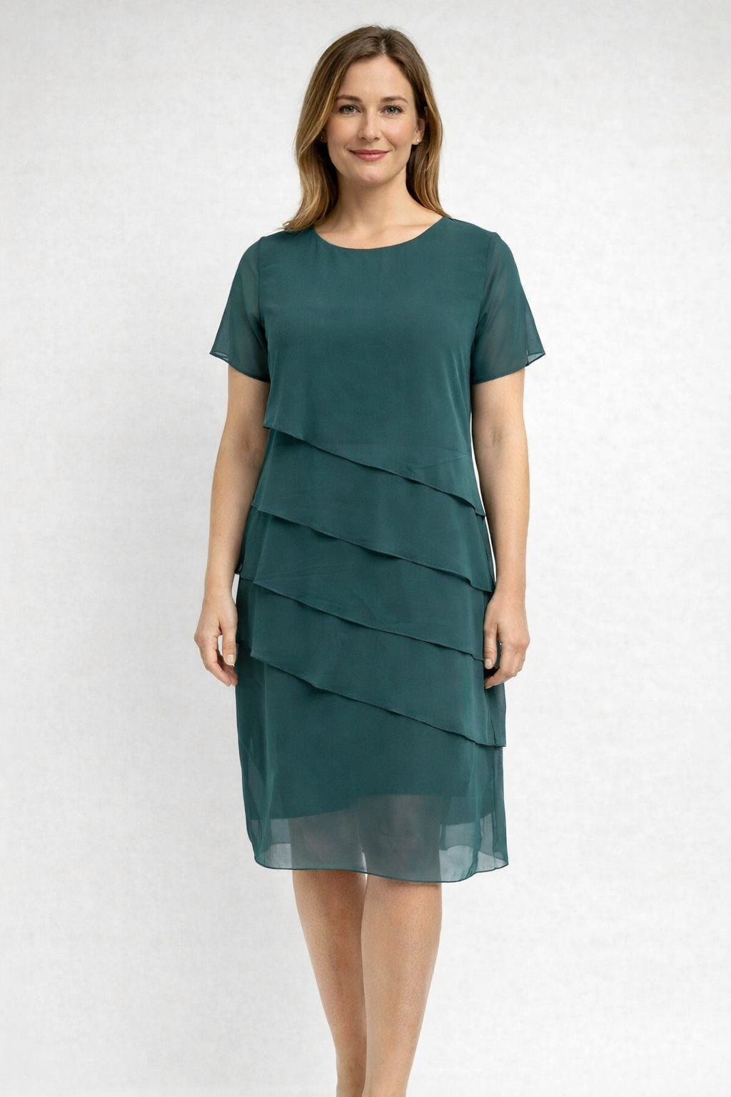 Damen Lagen Cocktailkleid mit Kurzen Ärmeln | Midi