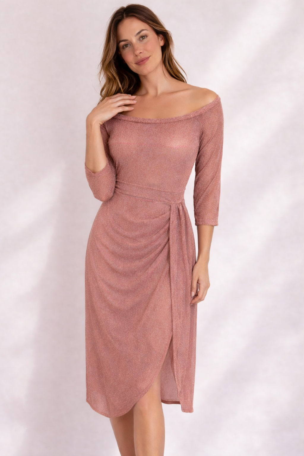 Damen Schulterfrei Hochzeitsgast Kleid | Midi