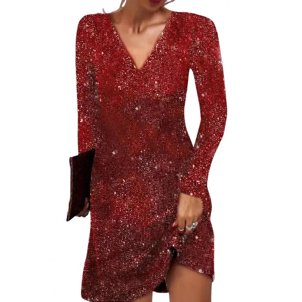 Damen V-Ausschnitt Festliches Kleid | Langarm