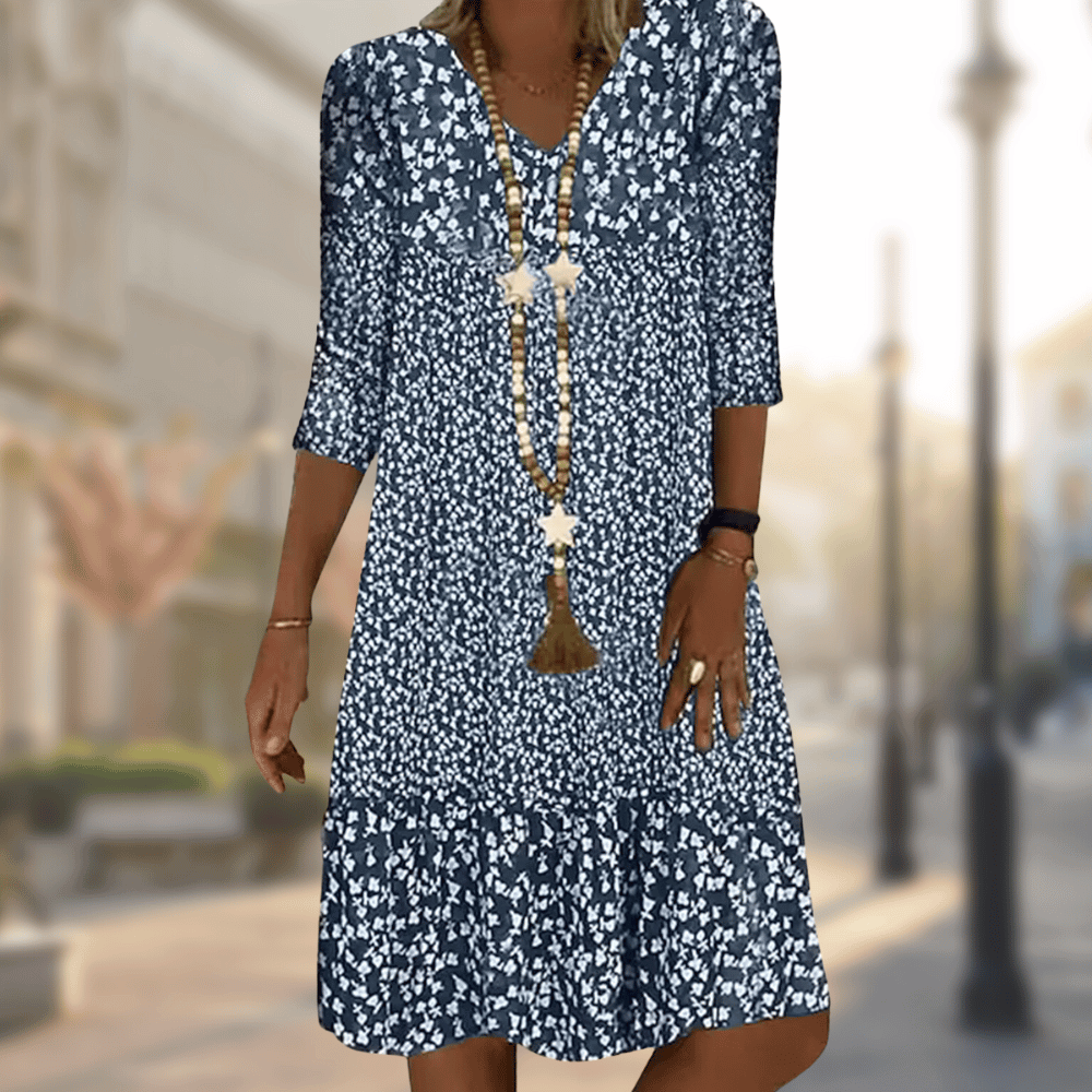 Damen Blumenmuster Boho-Midikleid | 3/4-Ärmel