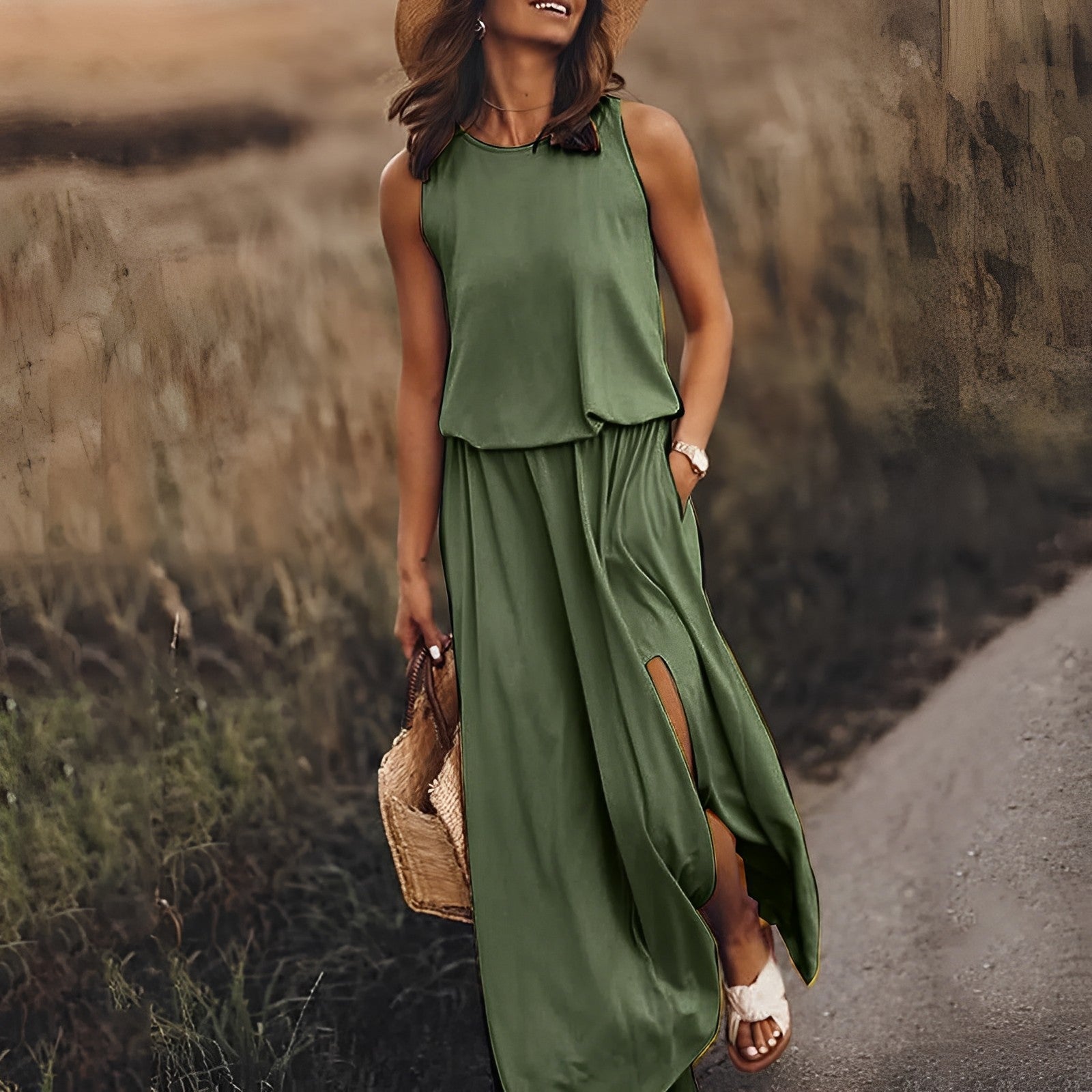 Damen Sommerkleid mit Seitenschlitz | Maxi