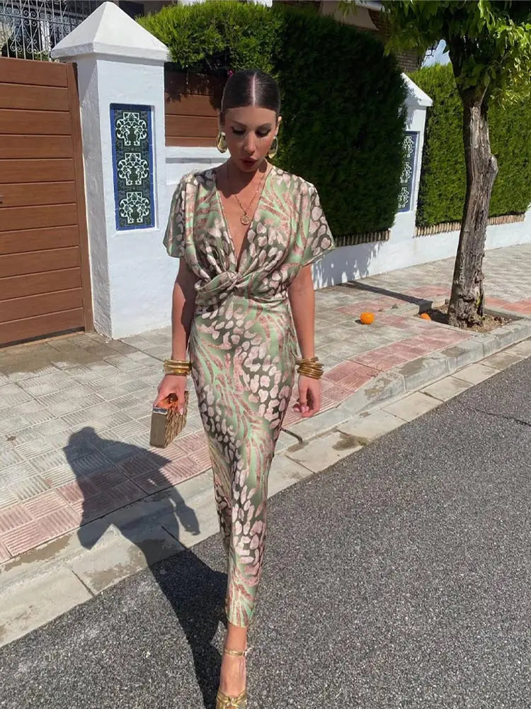 Damen V-Ausschnitt Hochzeitsgast Kleid | Maxi