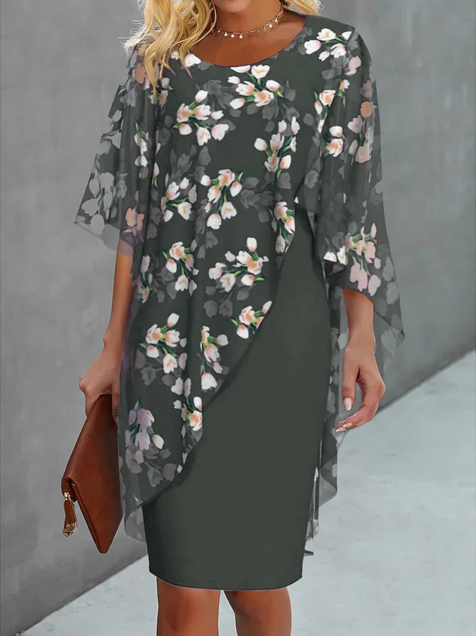 Damen Blumenmuster Bleistiftkleid | Rundhalsausschnitt