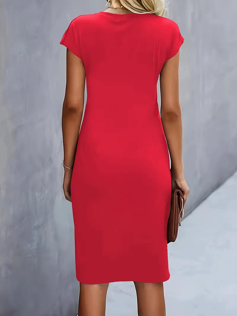 Damen Rundhalsausschnitt Cocktailkleid | Midi