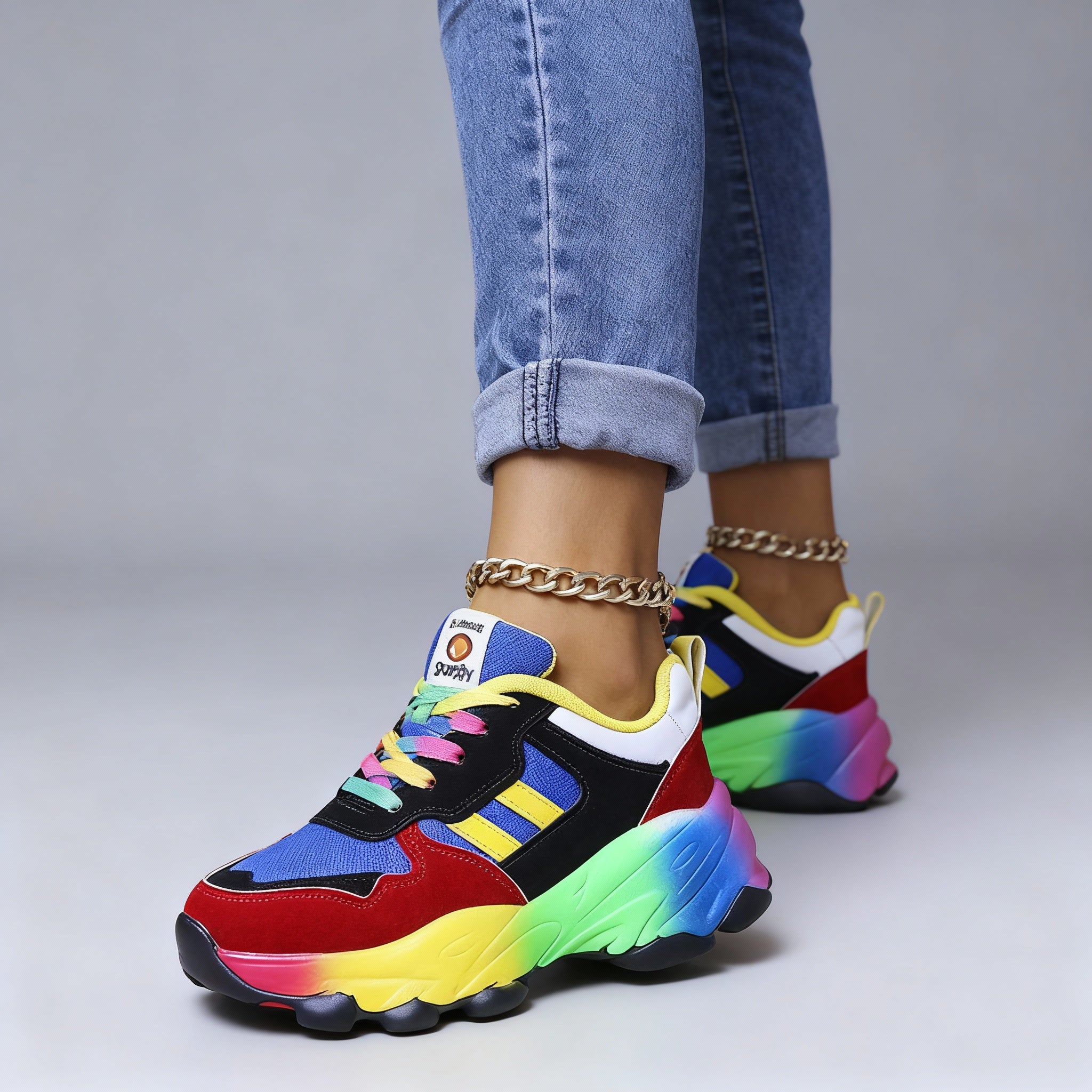 Damen Sportlich Bunte Sneaker | Plateau