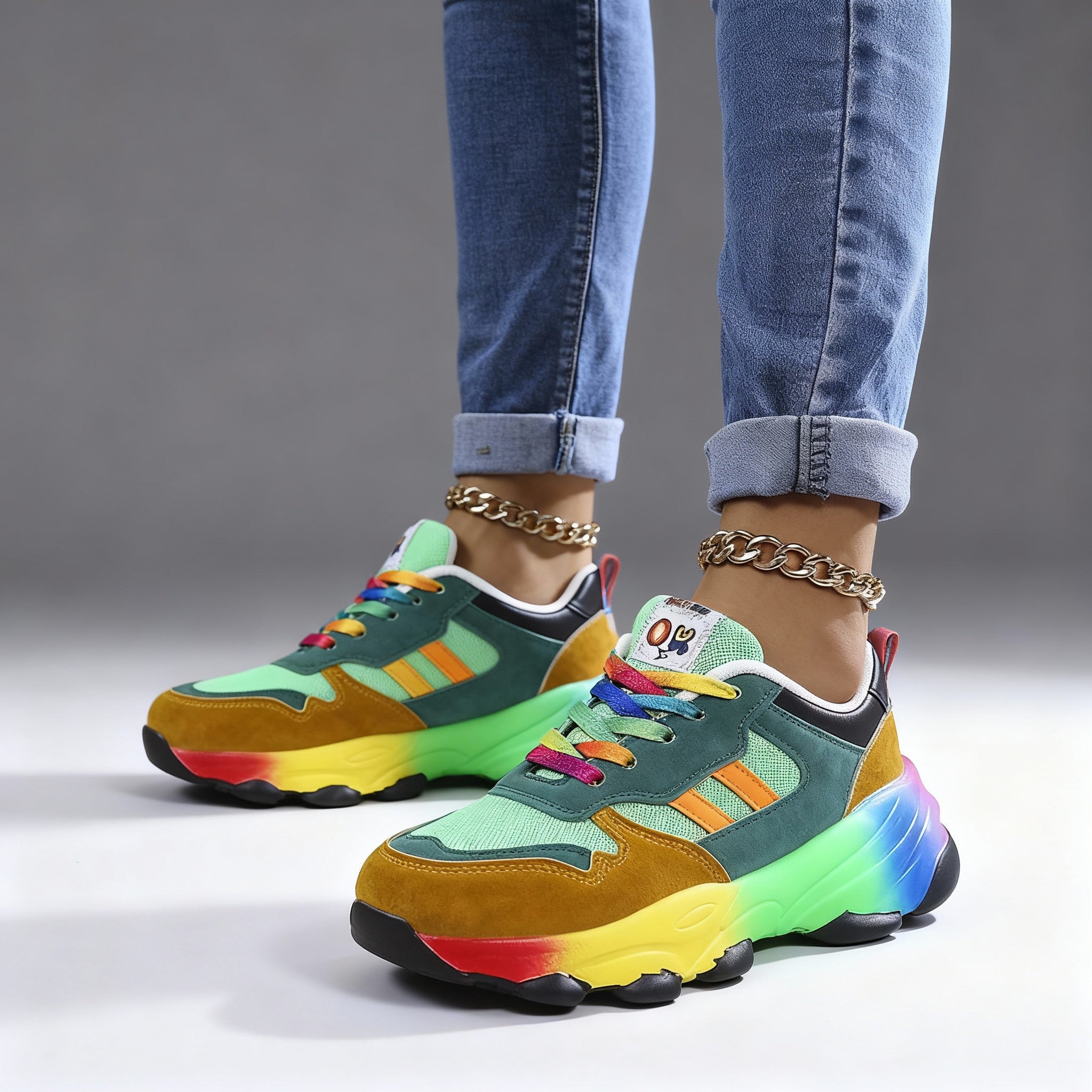 Damen Sportlich Bunte Sneaker | Plateau
