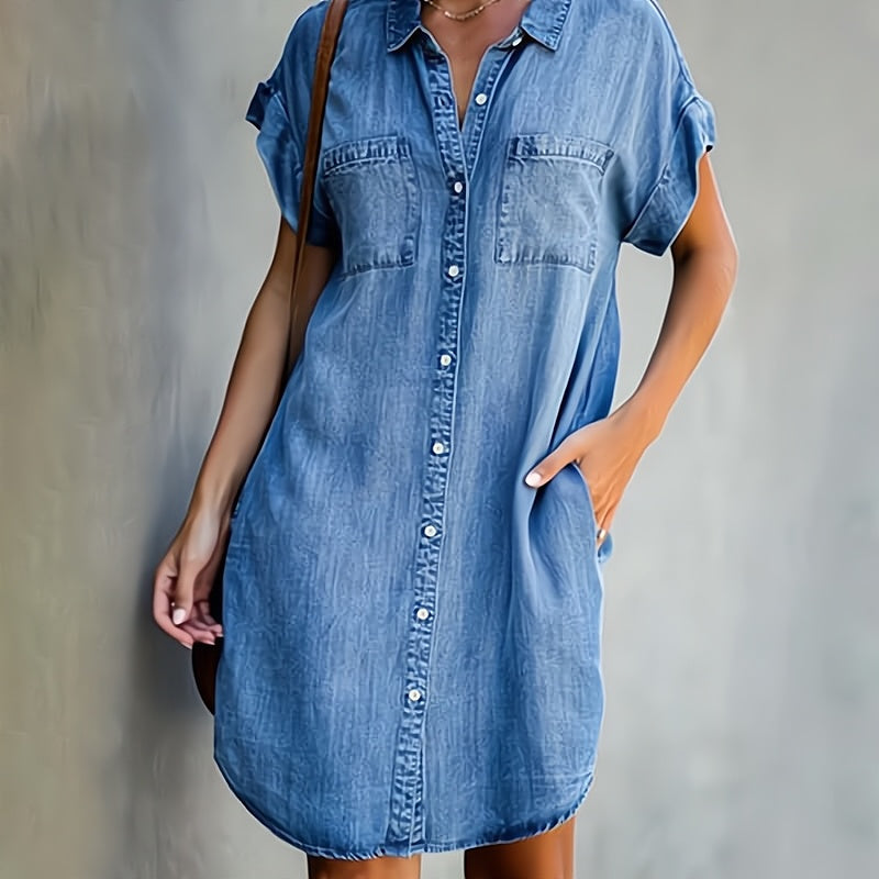 Damen Lässig Kurzarm Blusenkleid | Mini