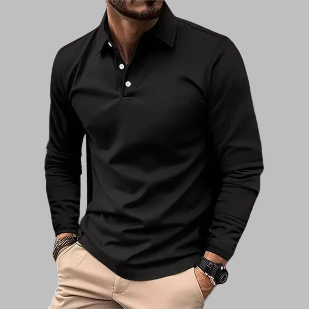 Herren Langarm Polo-Shirt | mit Knopfleiste