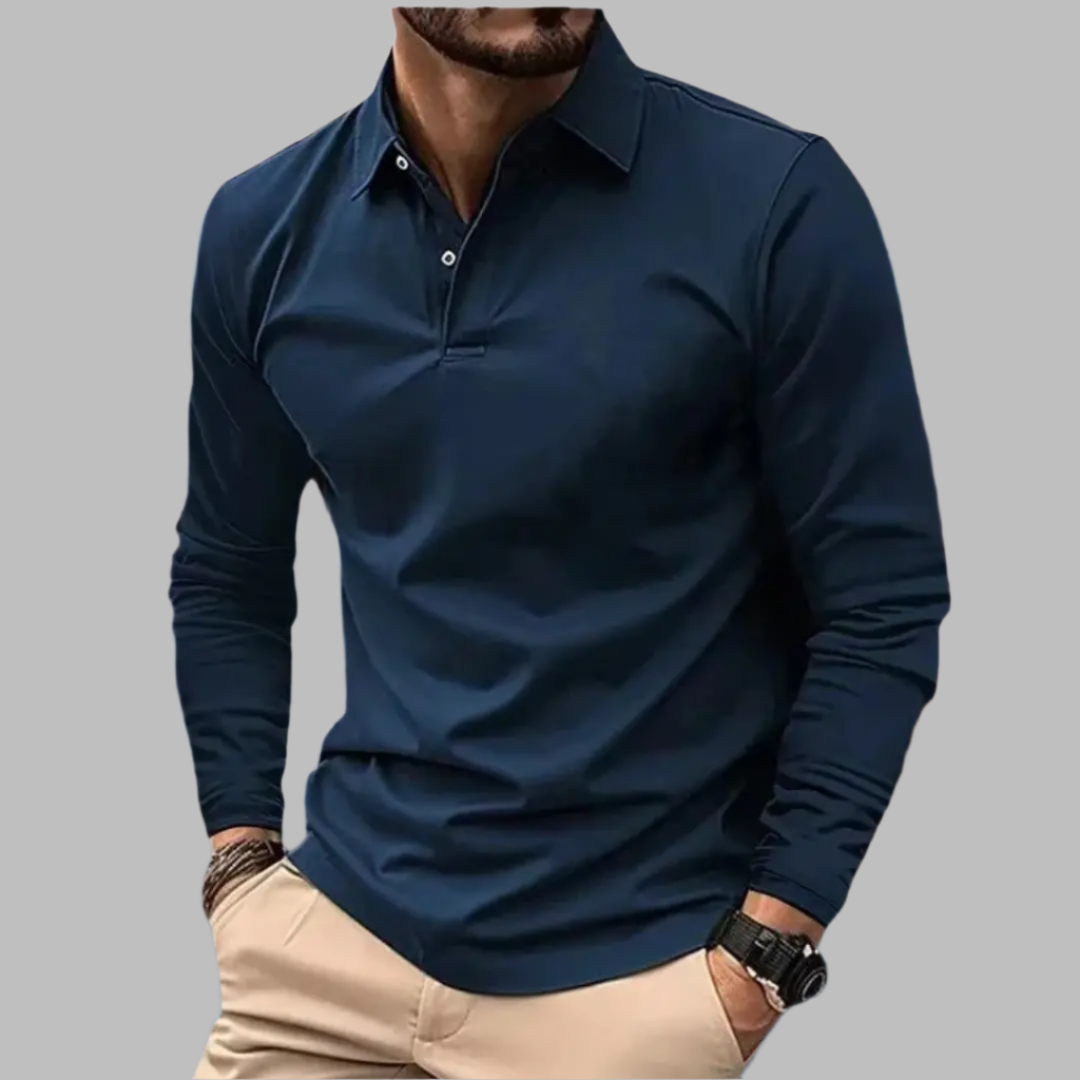 Herren Langarm Polo-Shirt | mit Knopfleiste
