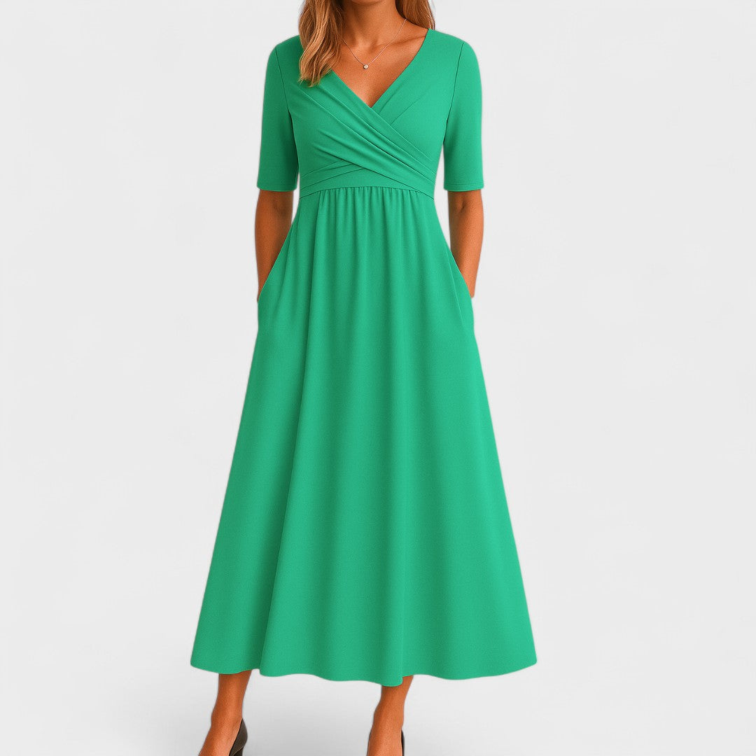 Damen Sommer Wickelkleid Mit Kurzen Ärmeln Und V-Ausschnitt | Midi