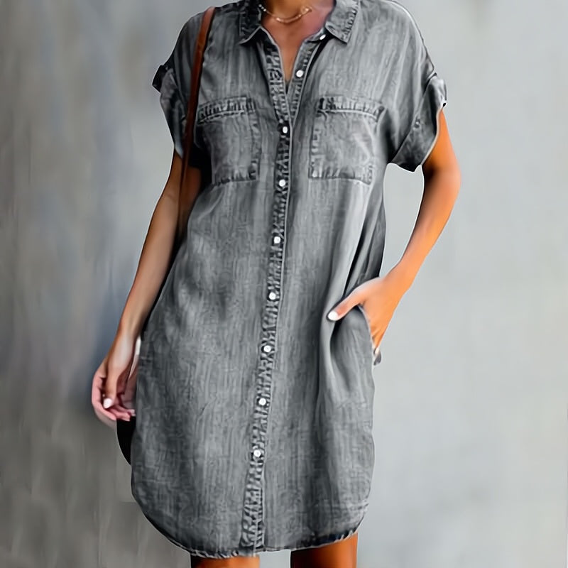 Damen Lässig Kurzarm Blusenkleid | Mini