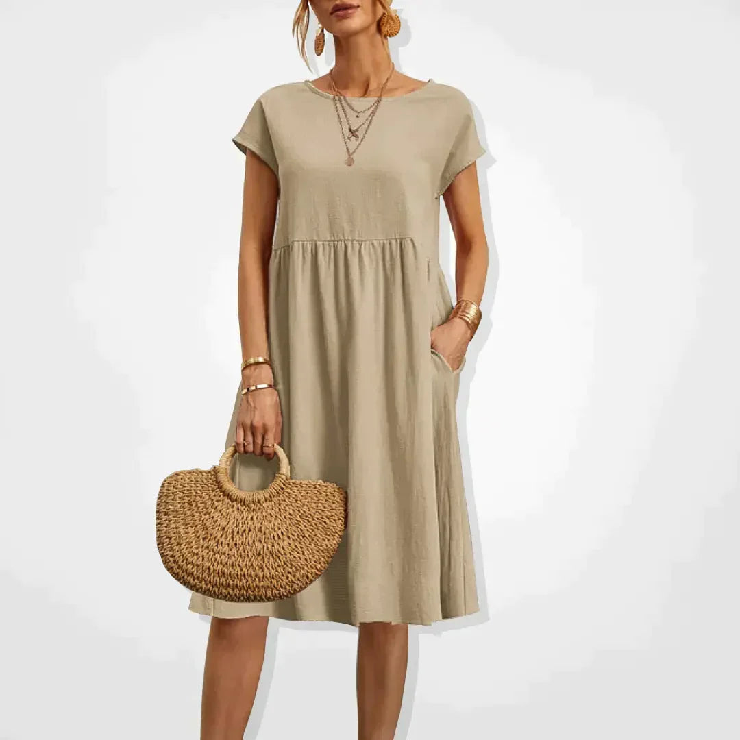 Damen Kurzen Ärmeln Midi Sommerkleid | mit Taschen