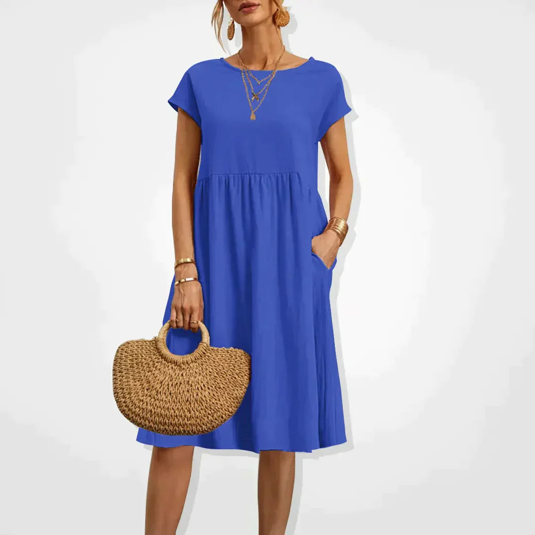 Damen Kurzen Ärmeln Midi Sommerkleid | mit Taschen