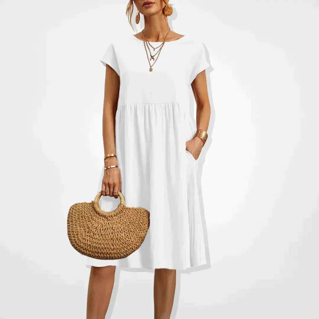 Damen Kurzen Ärmeln Midi Sommerkleid | mit Taschen