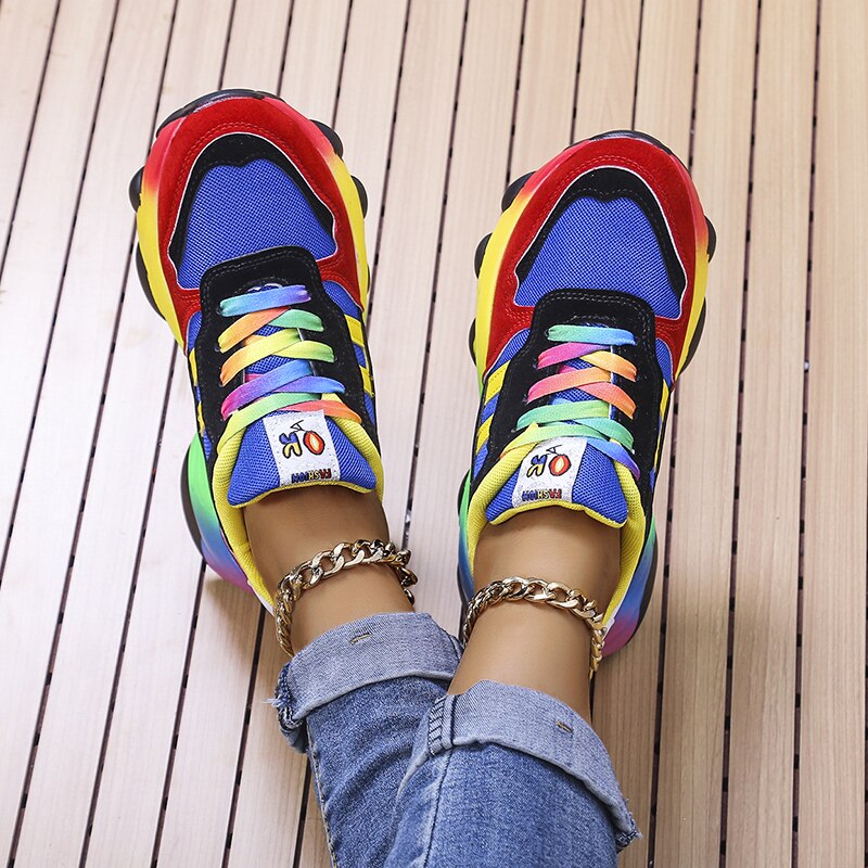 Dame Bunte Plateau Sneaker | Schnürverschluss