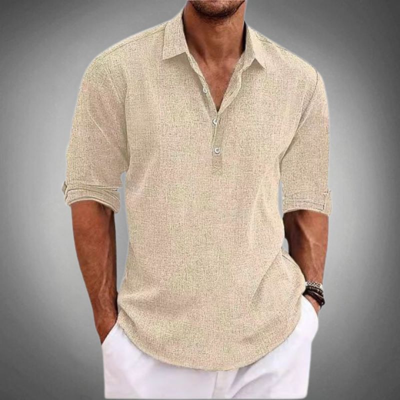 Herren Halber Knopfleiste Polo-Shirt | Langarm