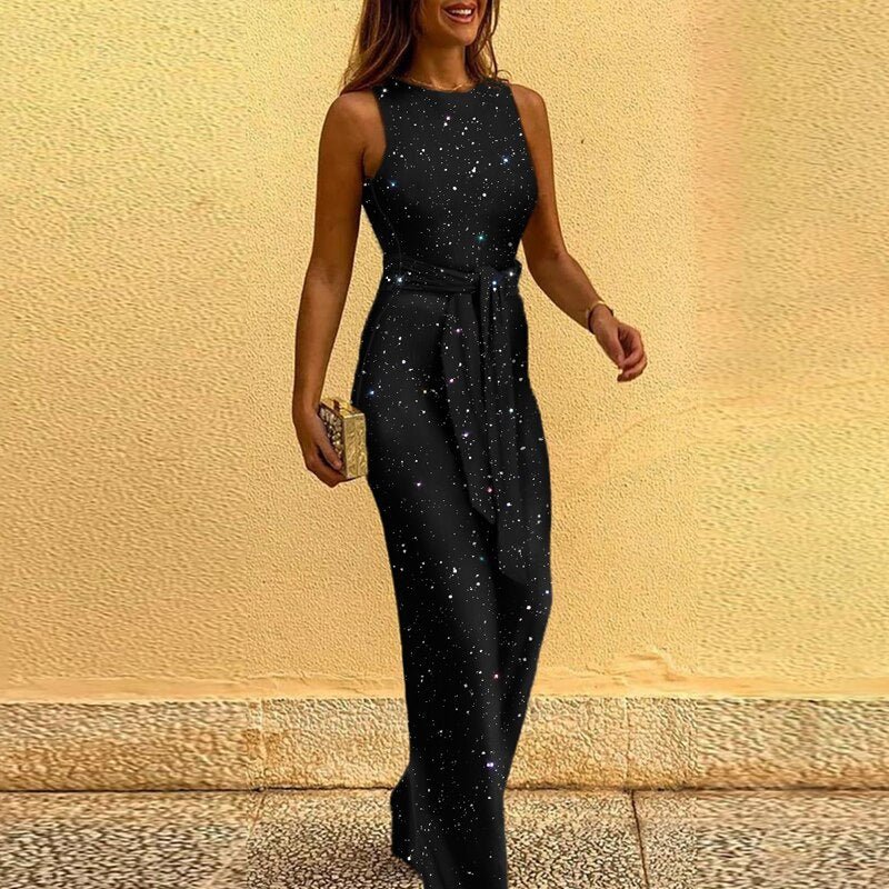Damen Ärmellos Festlicher Jumpsuit | mit Taillengürtel