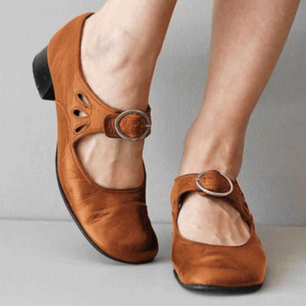 Damen Vintage Mary Jane Sandalen | Mit Niedrigem Blockabsatz