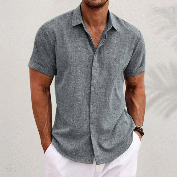Herren Sommer Knopfleiste Leinenhemd | Kurzarm