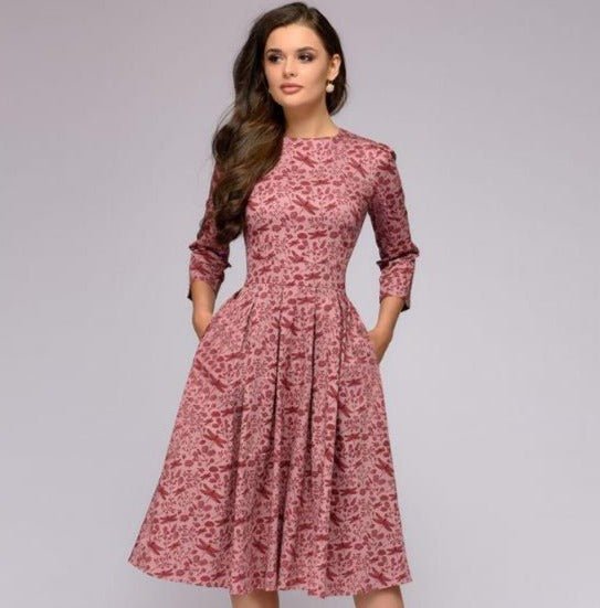 Damen Blumendruck Hochzeitsgast Kleid | Midi