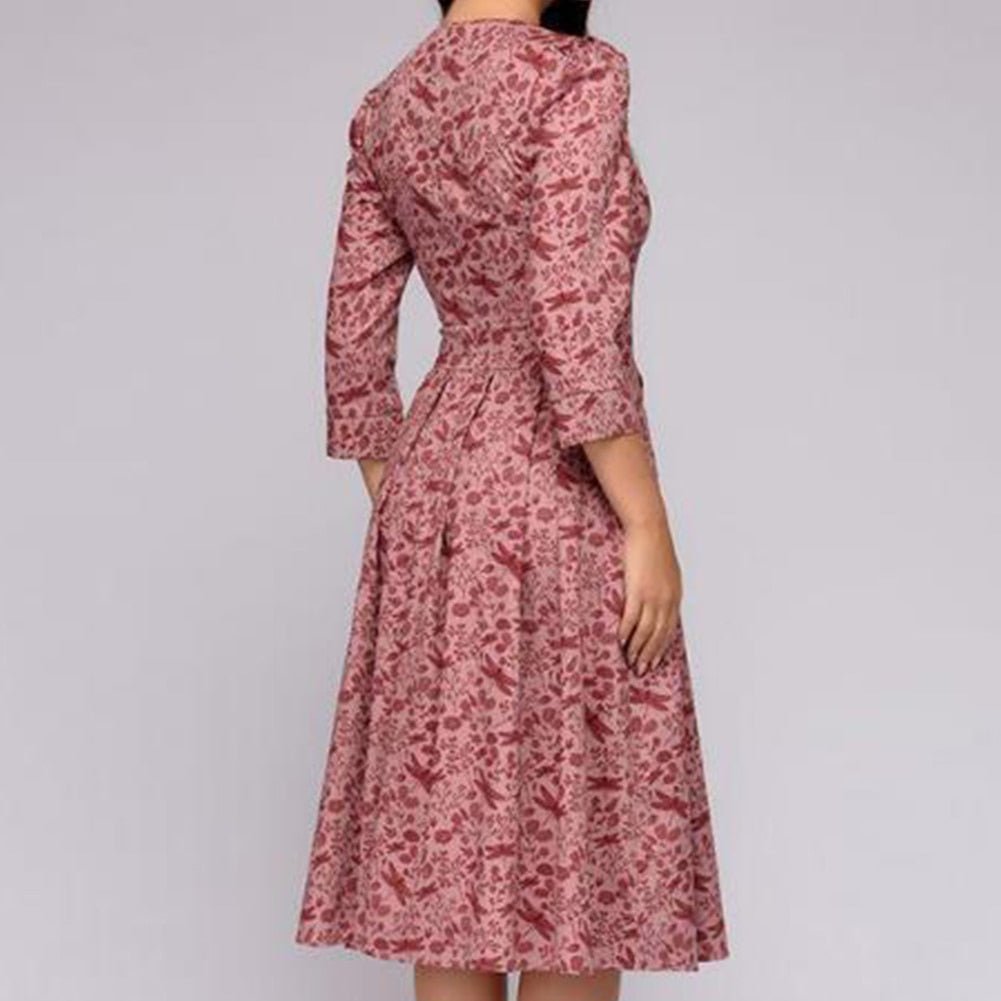 Damen Blumendruck Hochzeitsgast Kleid | Midi