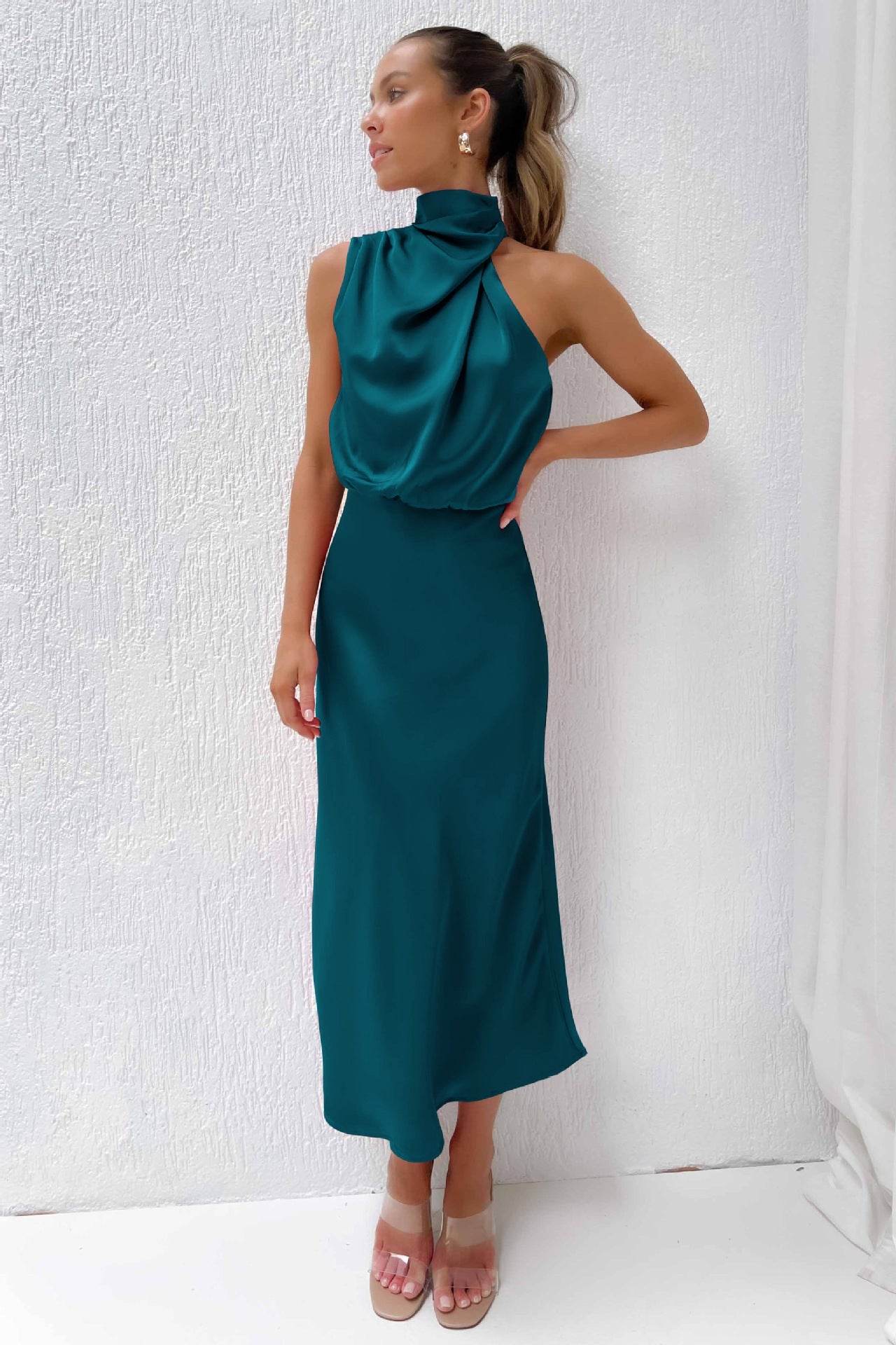 Damen Neckholder Ärmellos Abendkleid | Maxi