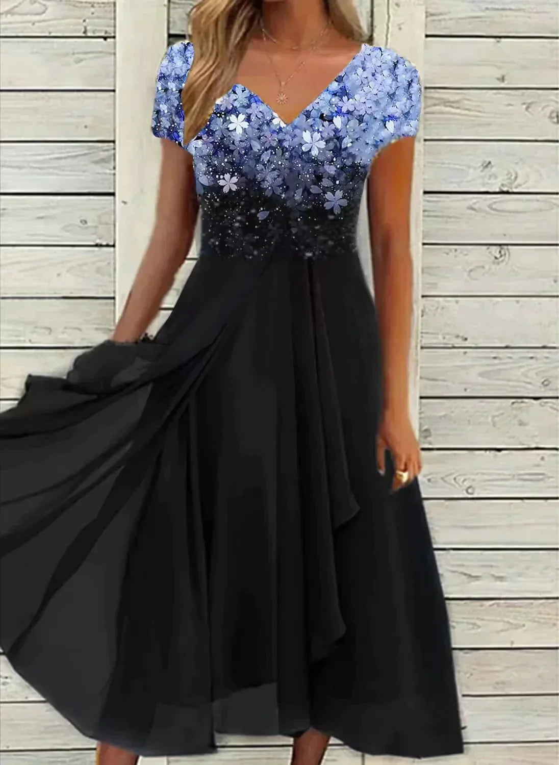 Damen V-Ausschnitt Abendkleid | Kurzarm