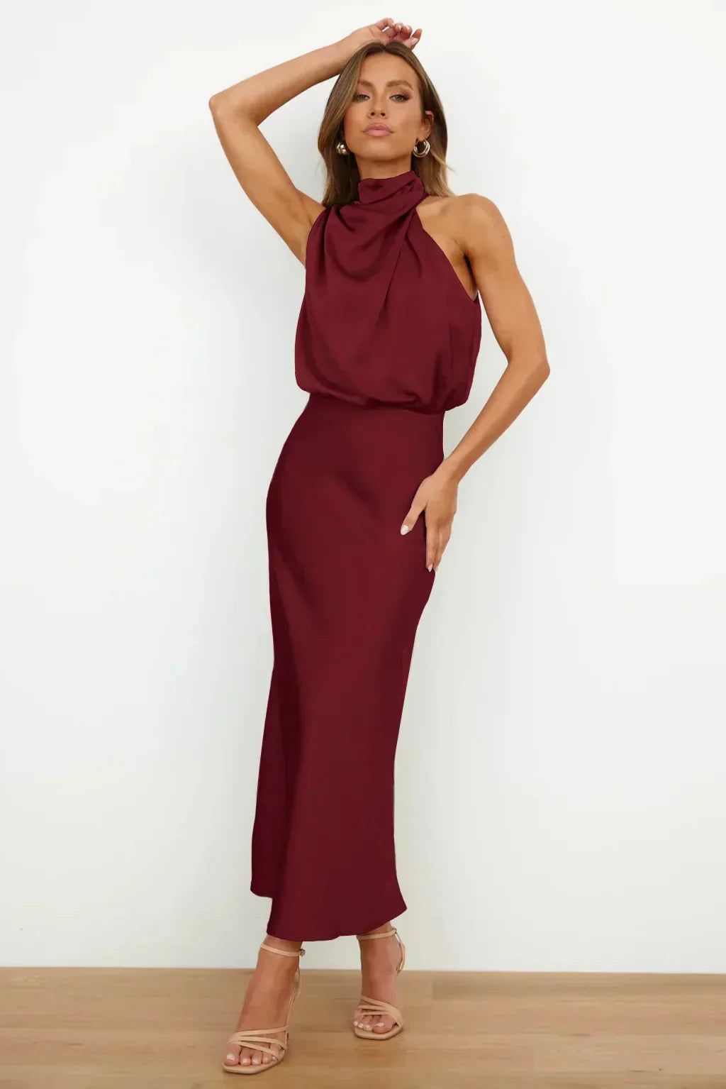 Damen Neckholder Ärmellos Abendkleid | Maxi