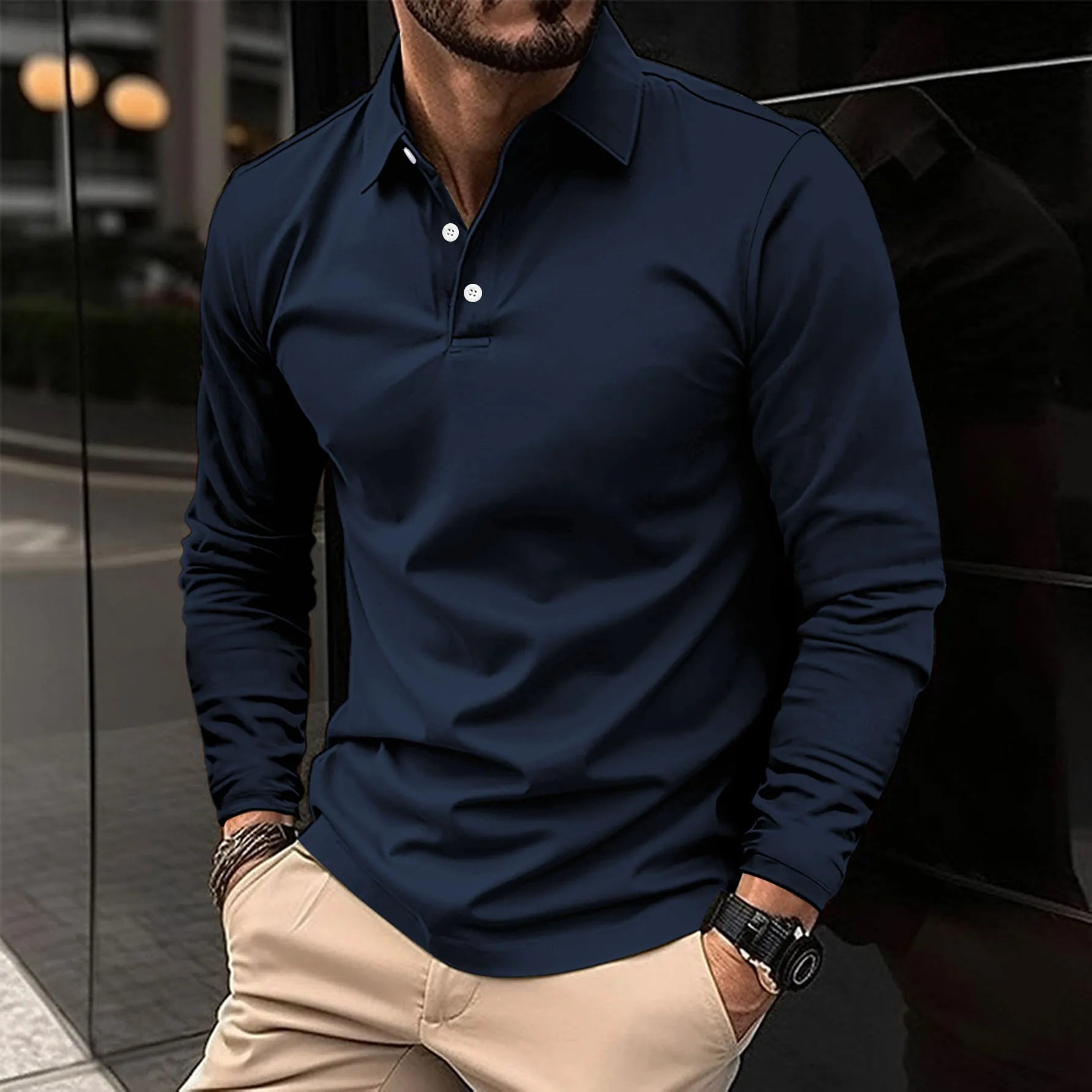 Herren Lässig Polo-Shirt | Langarm