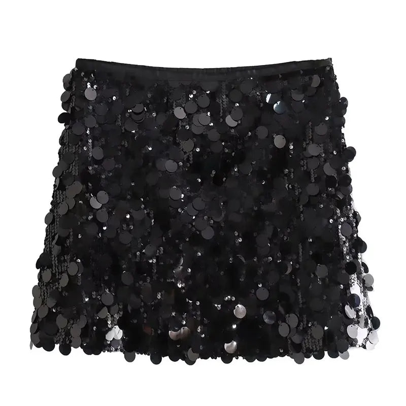 Damen Glitzernder Hochtaillierter Rock | Mini