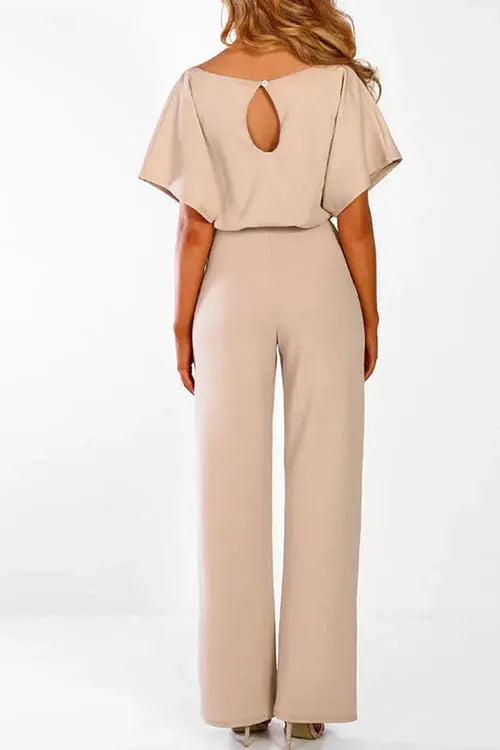 Damen Kurzen Ärmeln Weitem Bein Jumpsuit | mit Taillengürtel