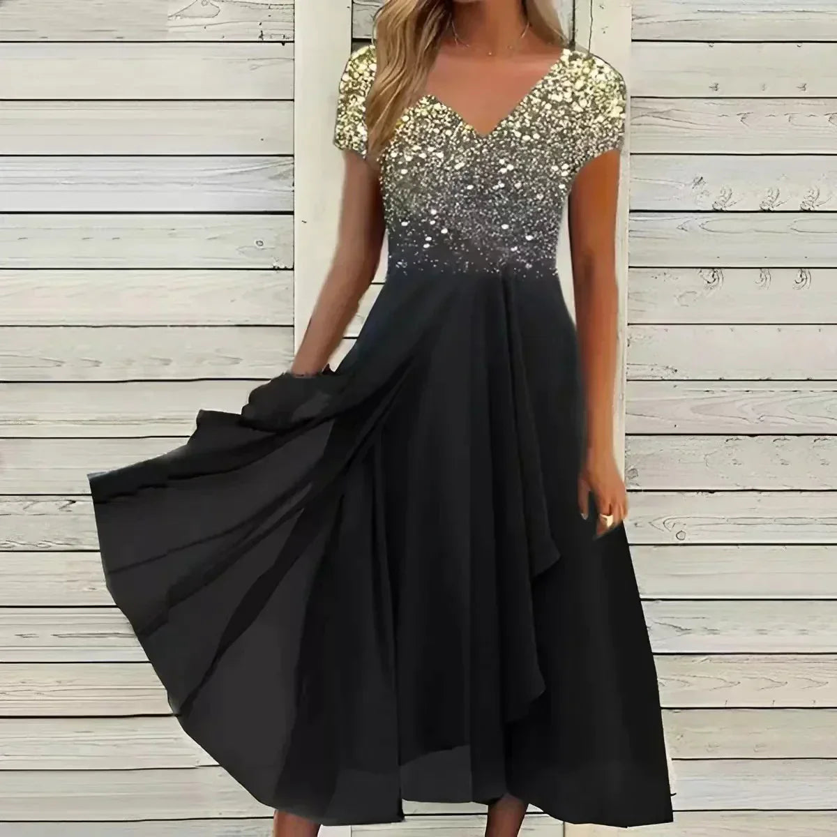 Damen Blumenmuster Midikleid | Kurze Ärmel