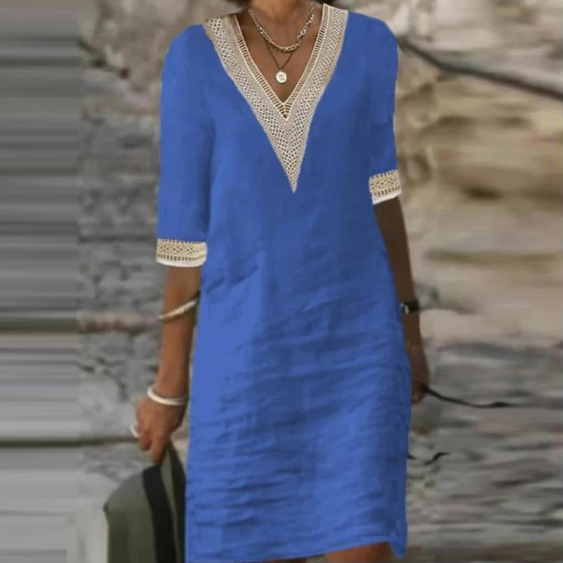 Damen Boho-Stil V-Ausschnitt Sommerkleid | Mini