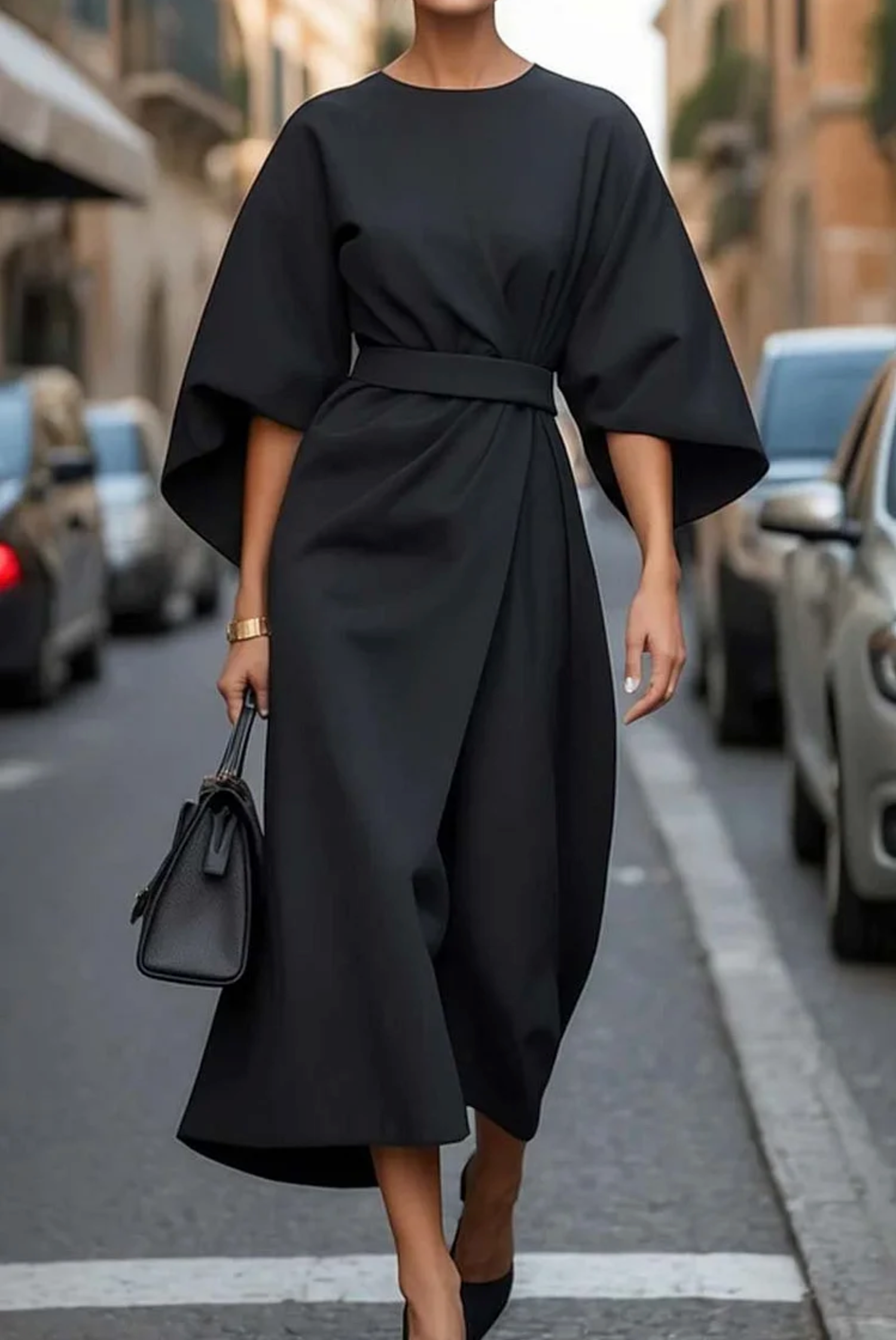 Damen Laternenärmeln Formelle Midikleid | Mit Gürtel