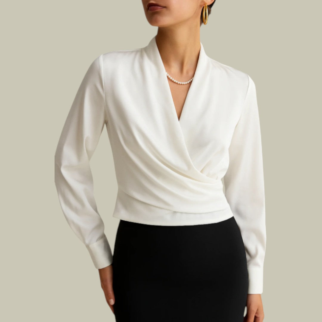 Damen V-Ausschnitt Wickelbluse | Langärmlig