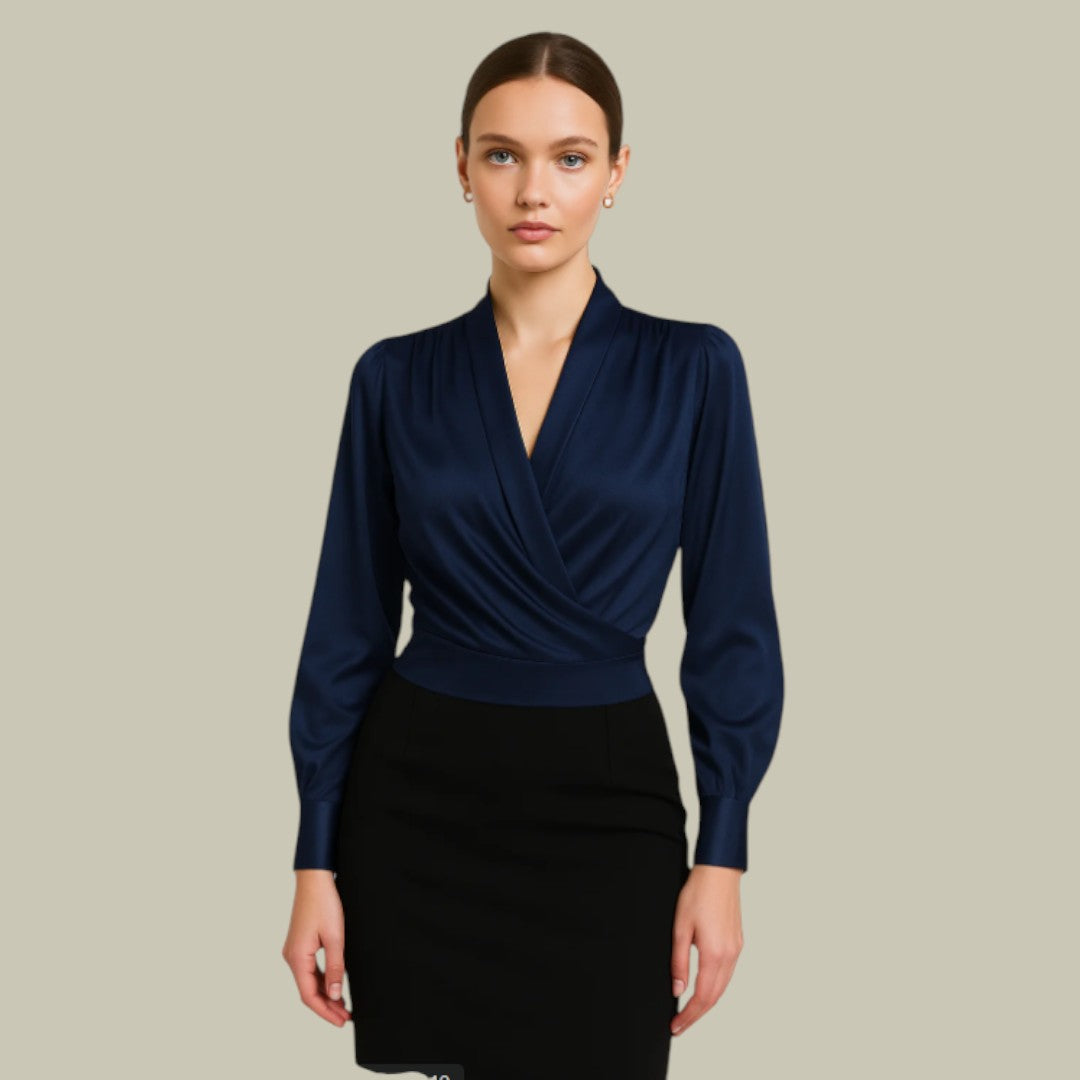 Damen V-Ausschnitt Wickelbluse | Langärmlig
