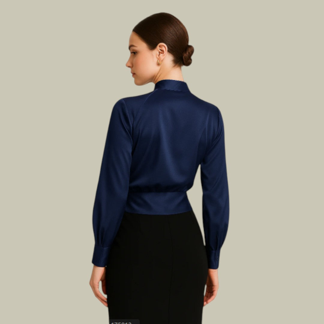 Damen V-Ausschnitt Wickelbluse | Langärmlig