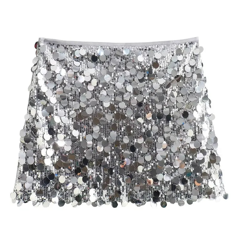 Damen Glitzernder Hochtaillierter Rock | Mini