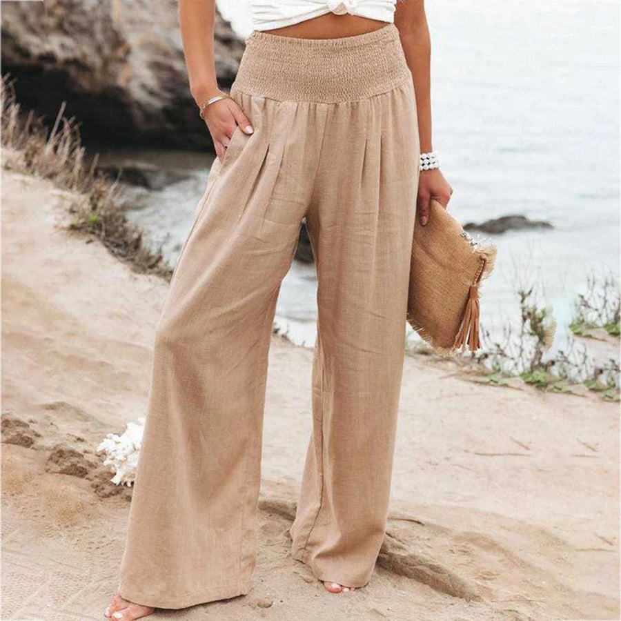Damen Hoch Tailliert Sommerhose | Weites Bein