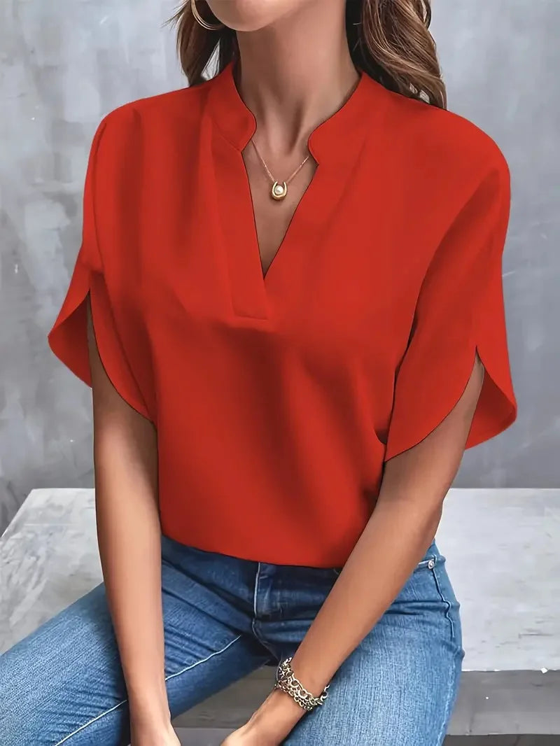 Damen V-Ausschnitt Kurzarm Bluse | Lässig